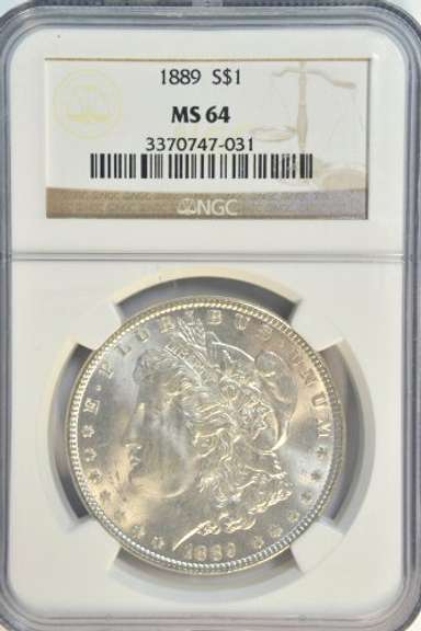 Great nearly Gem BU 1889 Morgan Silver Dollar. NGC MS64