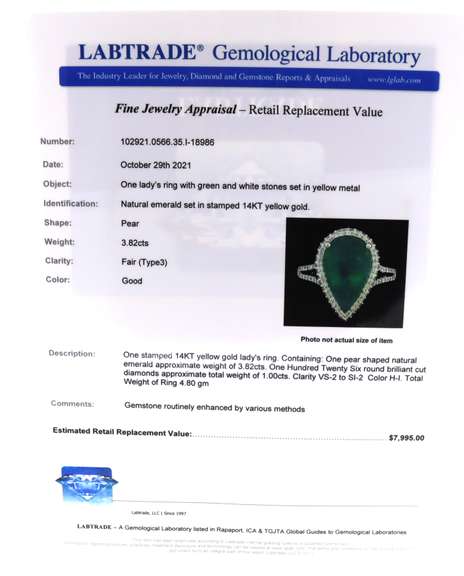 Glowing Yellow Gold Pear Cut Emerald w PAve Halo Ring w Split Shank Diamonds