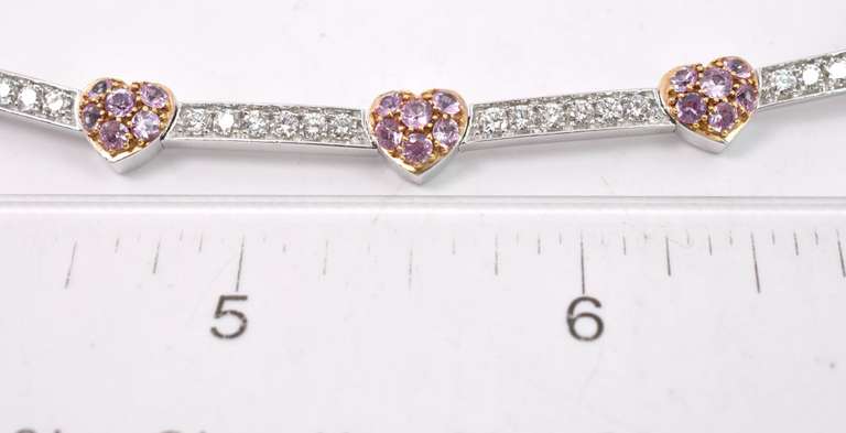 Majestic Ladies Diamond and Pink Sapphire Necklace in 18K White Gold