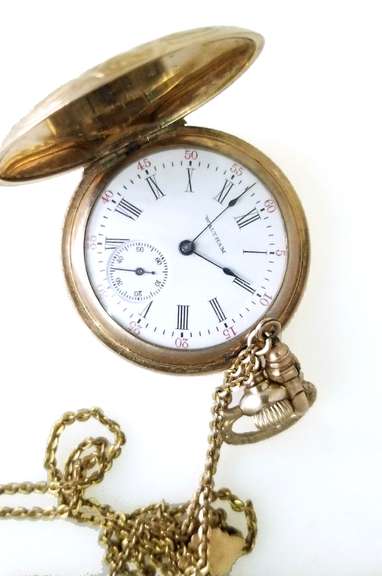 Antique Waltham Pocket Watch with Original Box and a 23 inch Adjustable Chain - WORKING!
