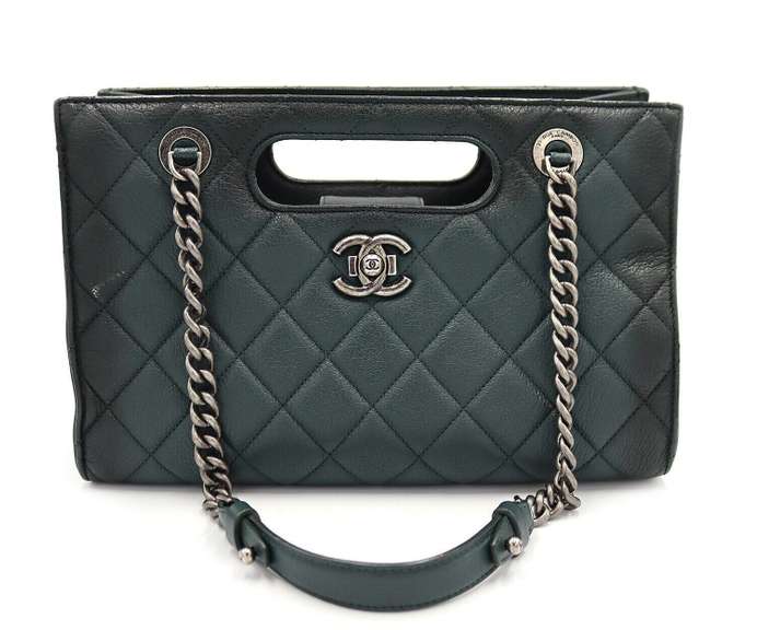 Chanel Quilted Goatskin Green Perfect Edge Tote W/ Box & Dust Cover