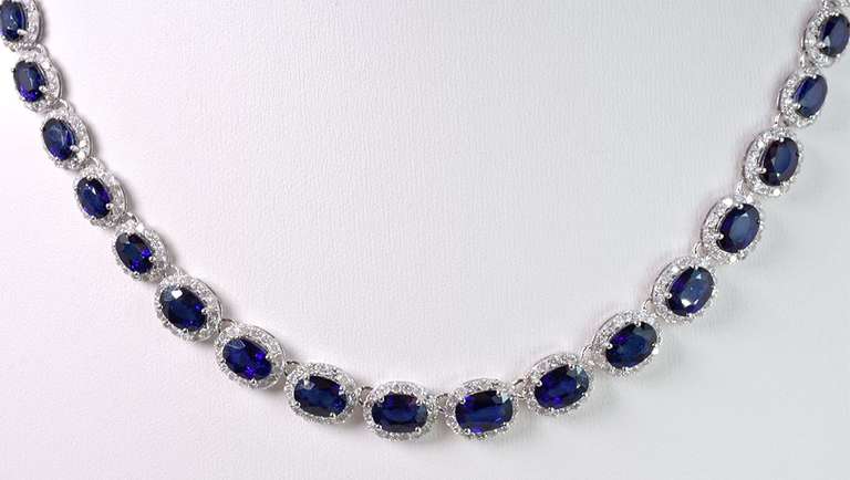 Enchanting 14K White Gold Sapphire and Diamond Necklace