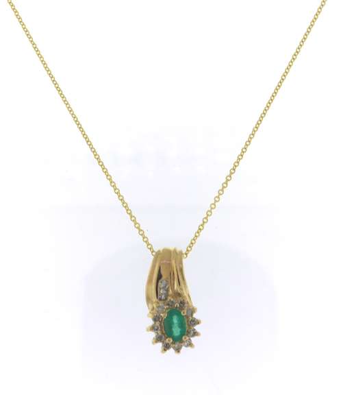 Elegant Yellow Gold  Emerald and Diamond Necklace