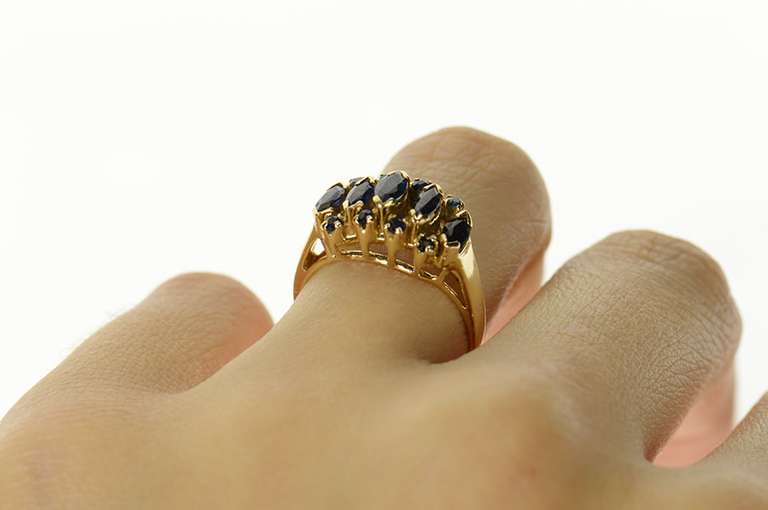 14K Yellow Gold Marquise Natural Sapphire Statement Band Ring