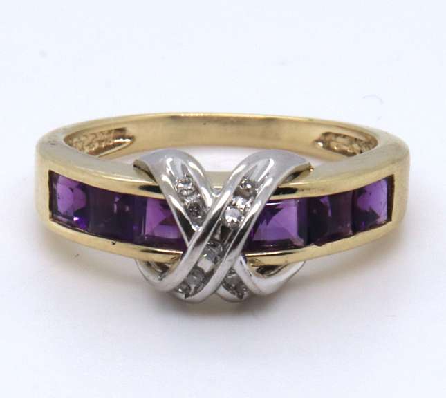 Gorgeous Yellow Gold Channel Set Amethyst and Diamond Ring