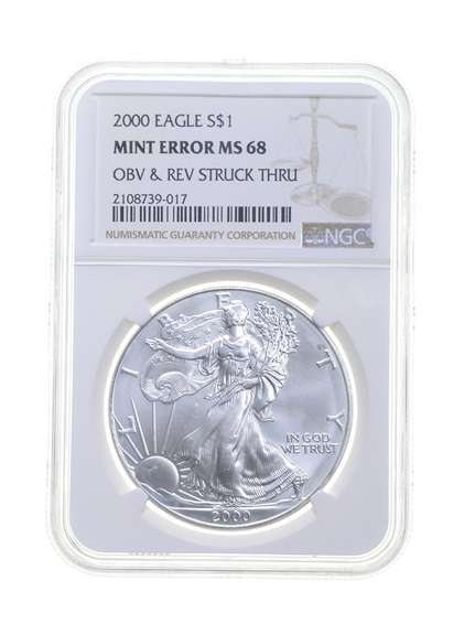 MS68 ERROR 2000 American Silver Eagle - OBV & REV Struck Thru - NGC