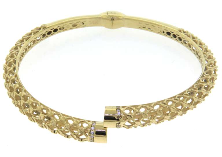 Modern Handmade Italian 14k Gold Adjustable Bangle Bracelet