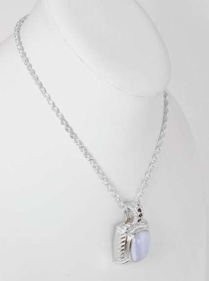 Sterling Silver Purple Gemstone With Sapphires Necklace.