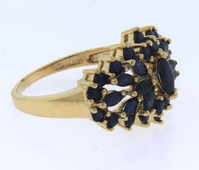 Fancy Yellow Gold Blue Sapphire Flower Cluster Ring