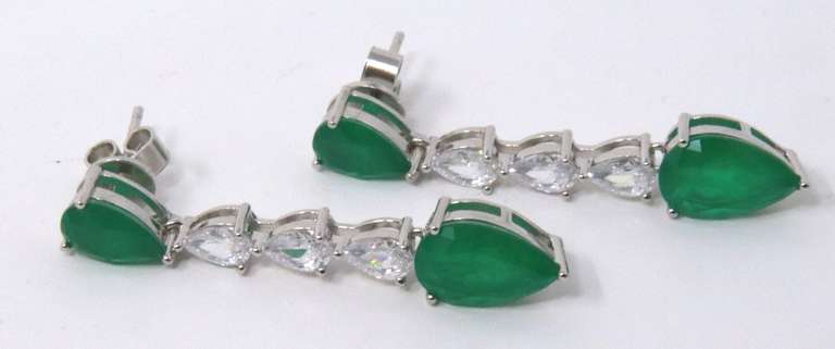 Pear Shaped Green and White Cubic Zirconia Earrings