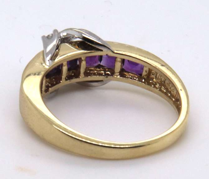 Gorgeous Yellow Gold Channel Set Amethyst and Diamond Ring