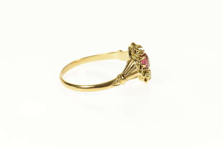 10K Yellow Gold Victorian Sim. Ruby Seed Pearl Statement Ring