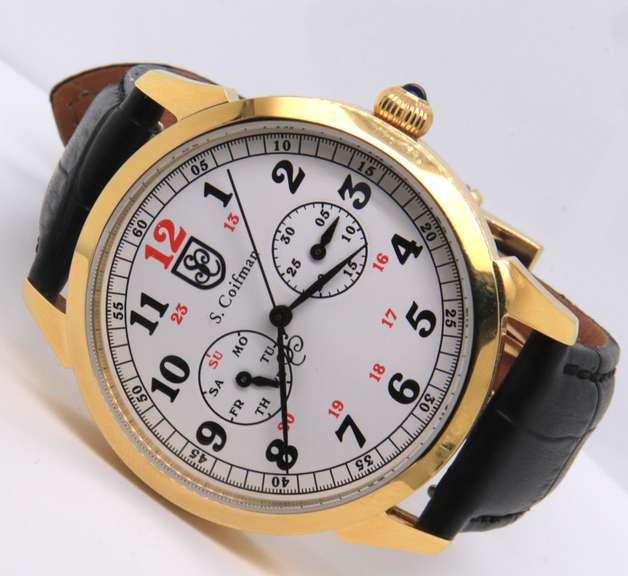S. Coifman White Dial Black Leather Band Watch