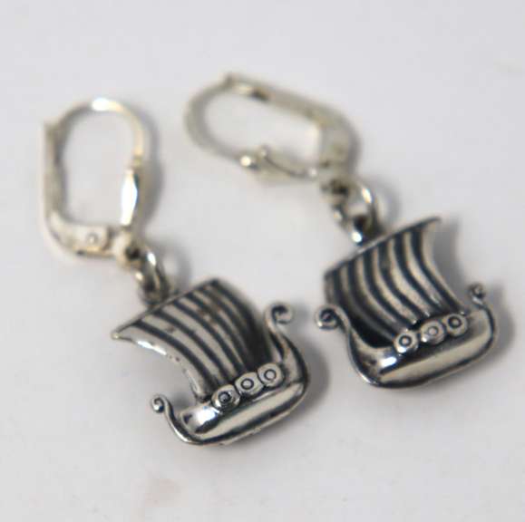 Sterling Silver Ship Dangle Earrings