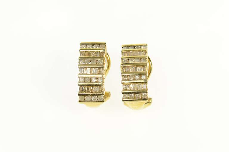 10K Yellow Gold 1.45 Ctw Squared Diamond French Clip Hoop Earrings
