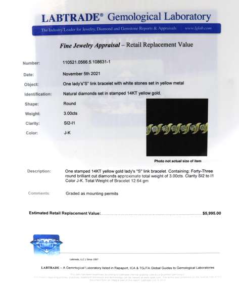 Popular Yellow Gold Diamond S Link Tennis Bracelet