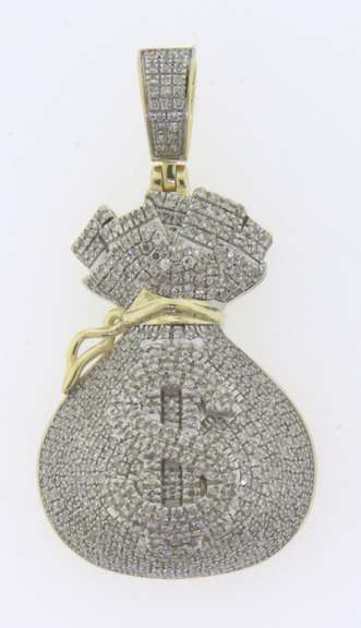 Impressive Diamond Moneybag Pendant in 10kt Yellow Gold