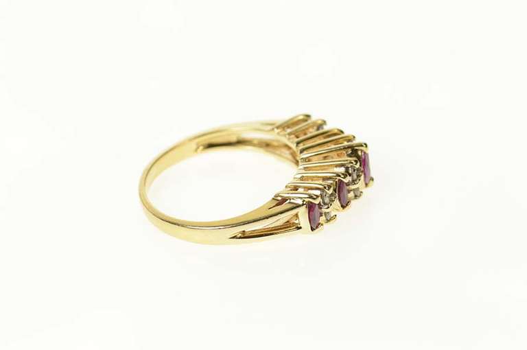 14K Yellow Gold Marquise Natural Ruby Diamond Band Ring