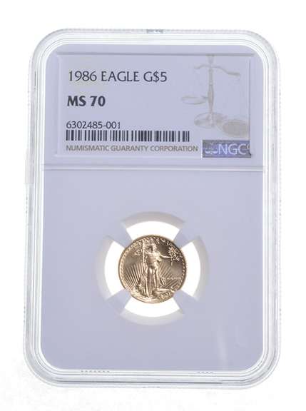 MS70 1986 $5 American Gold Eagle - Graded NGC