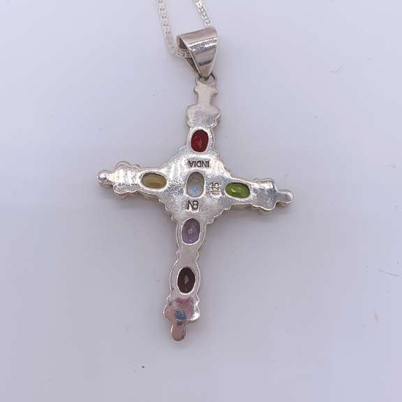 Sterling Silver & Gemstone Cross Pendant Necklace