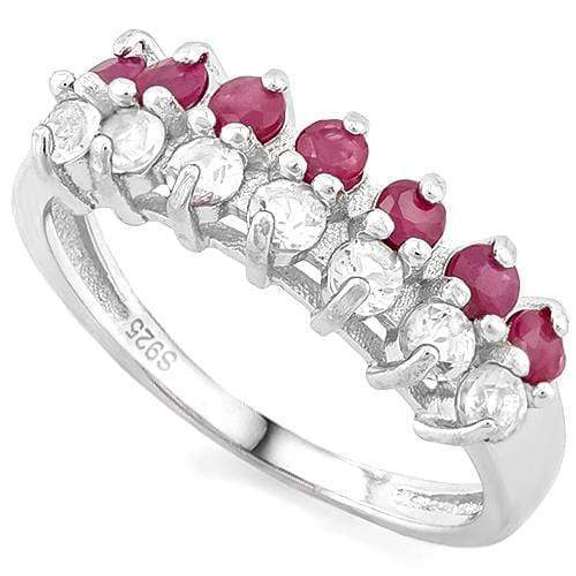 2/3 CT RUBY & 1/2 CREATED WHITE TOPAZ 925 STERLING SILVER BAND RING