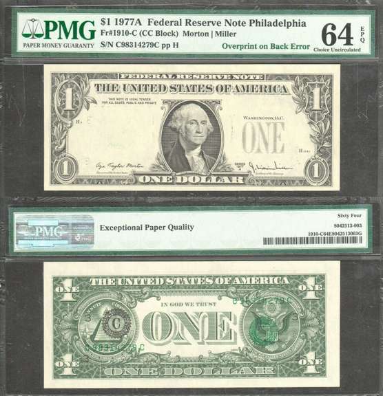 $1 1977-A FRN Overprint on Back Error PCGS Very Choice New 64PPQ