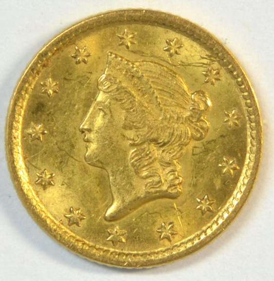 Fully struck 1851 US Type One $1 Gold Piece. Nice BU