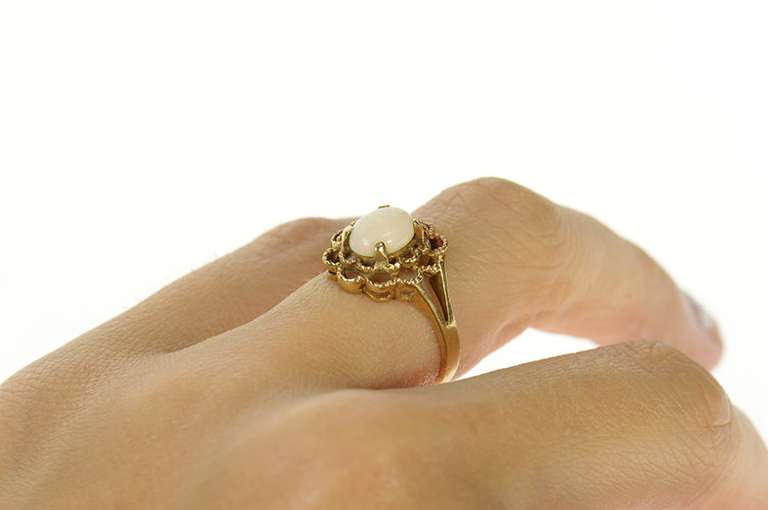 10K Yellow Gold Natural Opal Scalloped Trim Cocktail Ring