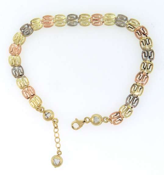 Attractive Tri Color Gold Link Bracelet in 14kt