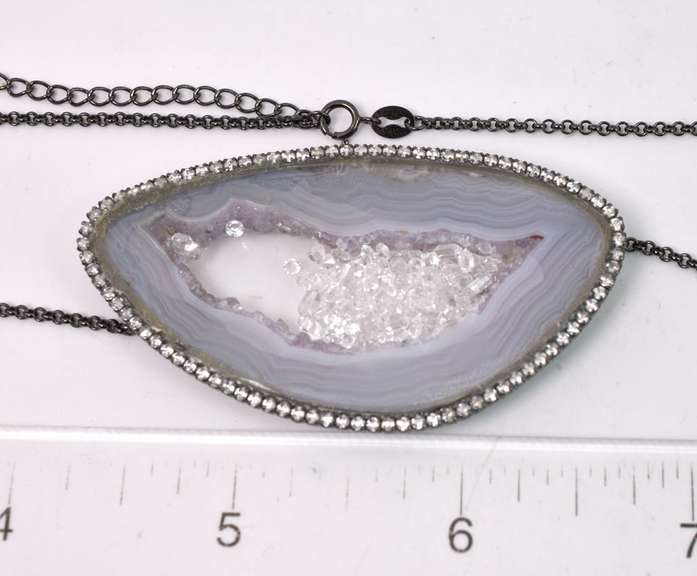 Precious Agate Necklace with Crystals & CZ Accents in Sterling Silver