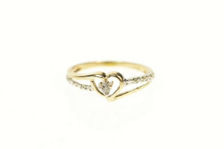 10K Yellow Gold Diamond Inset Wavy Heart Love Promise Ring