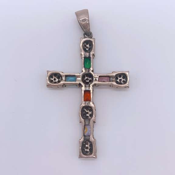 Sterling Silver & Gemstone Cross Pendant