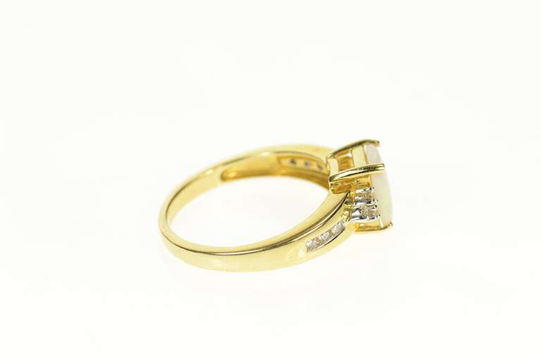 14K Yellow Gold Natural Opal Diamond Cluster Accent Statement Ring