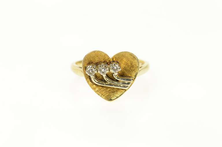 14K Yellow Gold Retro Diamond Accent Heart Promise Ring