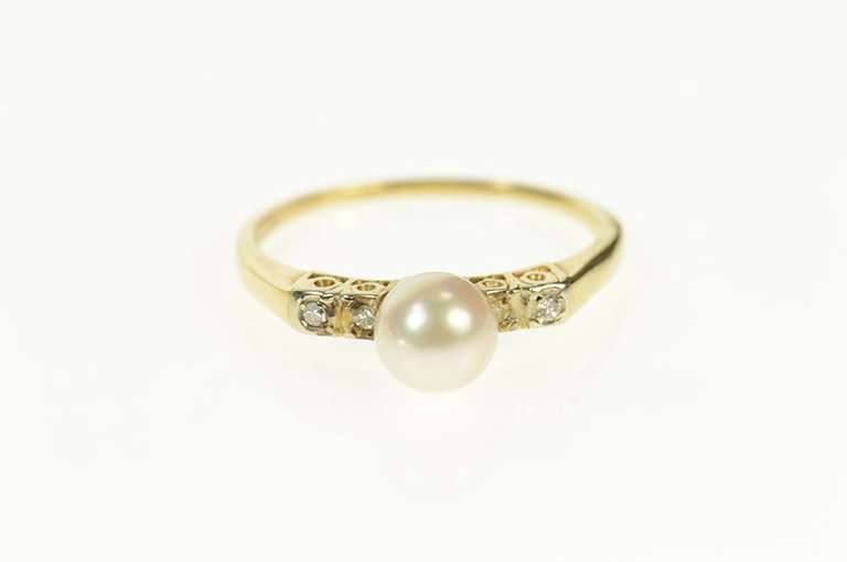 14K Yellow Gold Classic Pearl Diamond Accent Engagement Ring