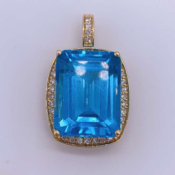14kt Gold, Blue Topaz, & Diamond Pendant
