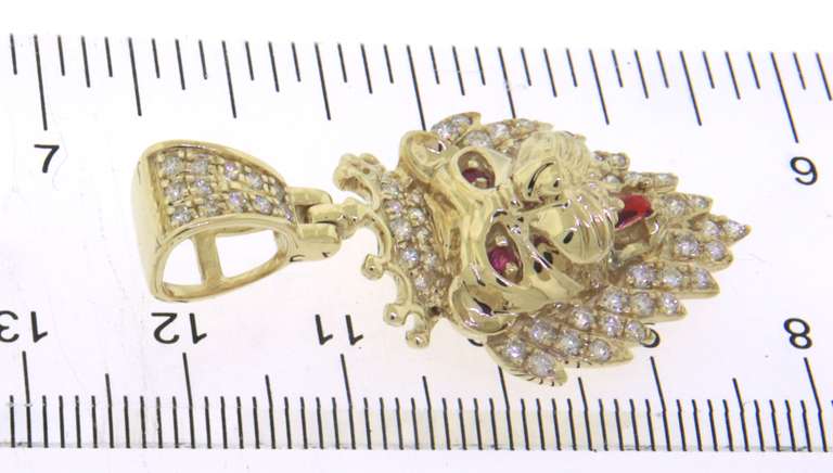Impressive 10kt Diamond and Ruby Lion Pendant
