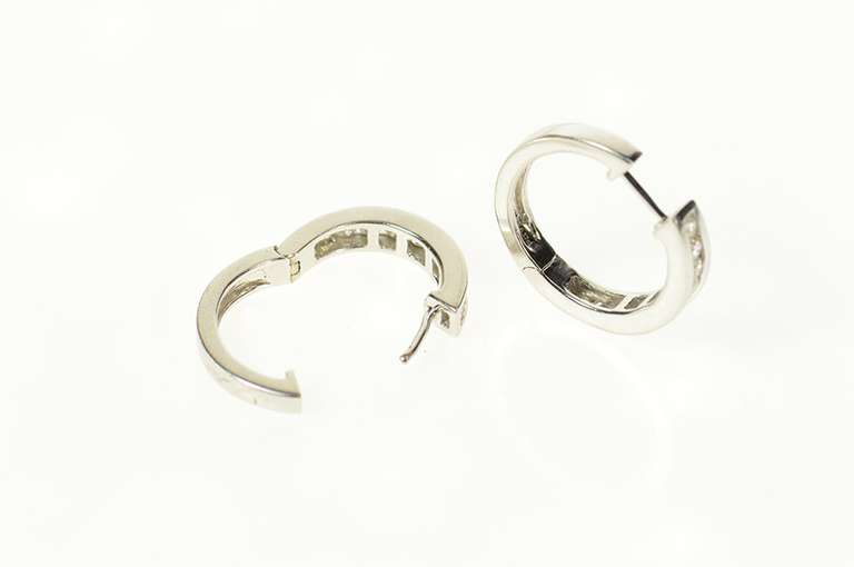 14K White Gold 0.72 Ctw Diamond Channel Classic Hoop Earrings