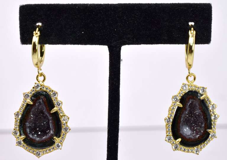 Mesmerizing Gold Plated Sterling Silver Earrings with Colorful Geode Formation