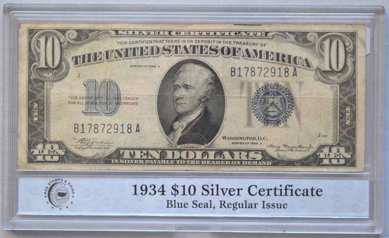 $10 1934 A Series Silver Certificate in PCS Holder