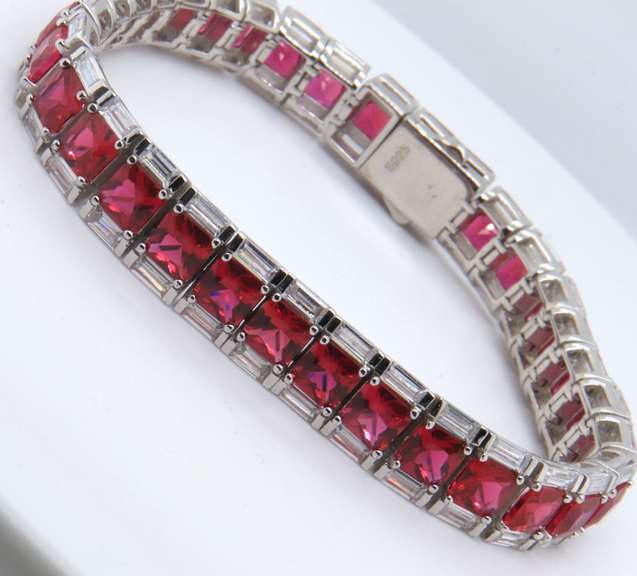 Sterling Silver Red Cubic Zirconia Bracelet