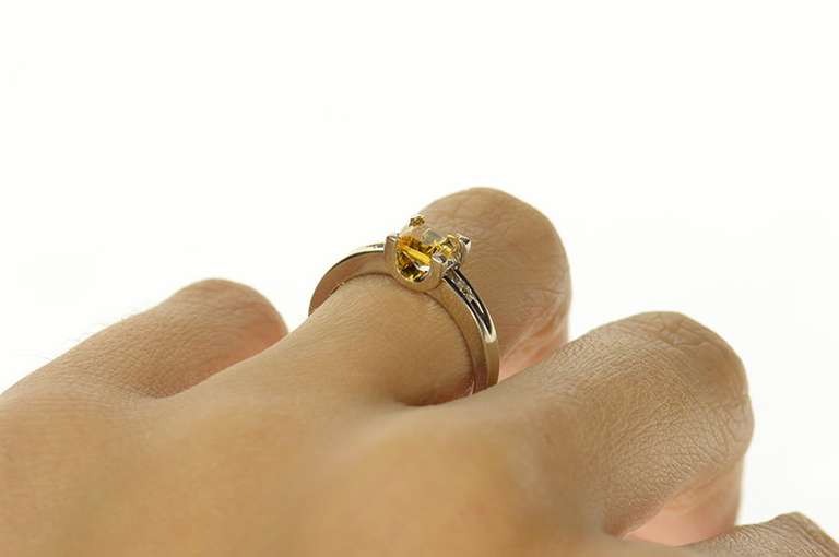 10K White Gold Princess Citrine Diamond Accent Statement Ring