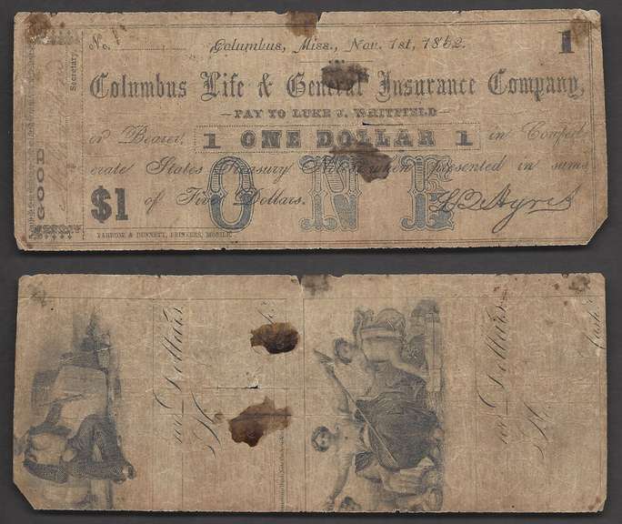 $1 COLUMBUS LIFE & GENERAL INSURANCE CO COLUMBUS, MS LUKE J WHITFIELD FINE