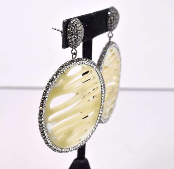 Wonderful Caramel Color Stone Earrings with Sparkling Crystal Accents