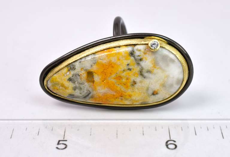 Colorful Gemstone & CZ Set in Rhodium Plated Sterling Silver Ring with Yellow Gold and CZ Accents