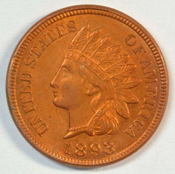Full Red Choice BU 1893 Indian Head Cent. Full strike
