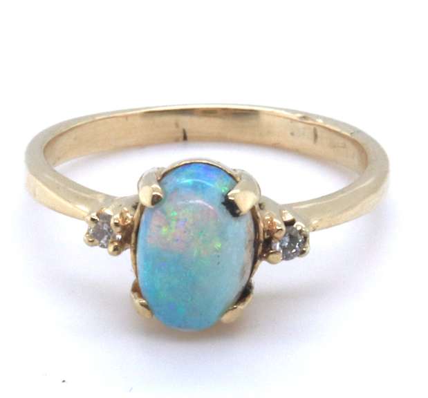 Favorite Yellow Gold Oval Opal and Diamond Ring