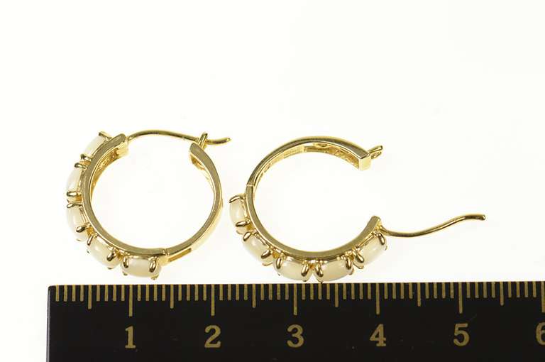 14K Yellow Gold Mother of Pearl Cabochon Statement Hoop Earrings