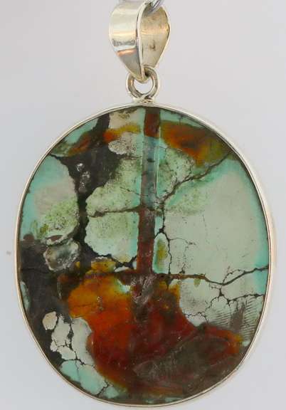 Striking well marbled 45.71ct Turquoise cabochon sterling pendant