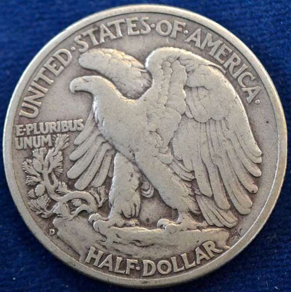 1938-D Walking Liberty Half Dollar, Circulated.